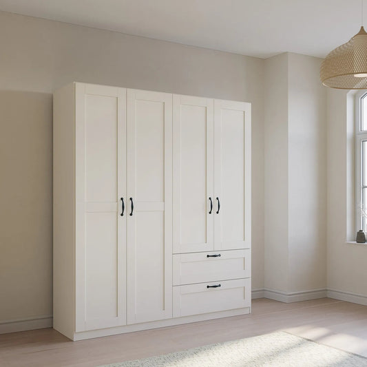 Rauch Cottage 181cm White 4 Door Wardrobe with Drawers - Styled in a Bedroom