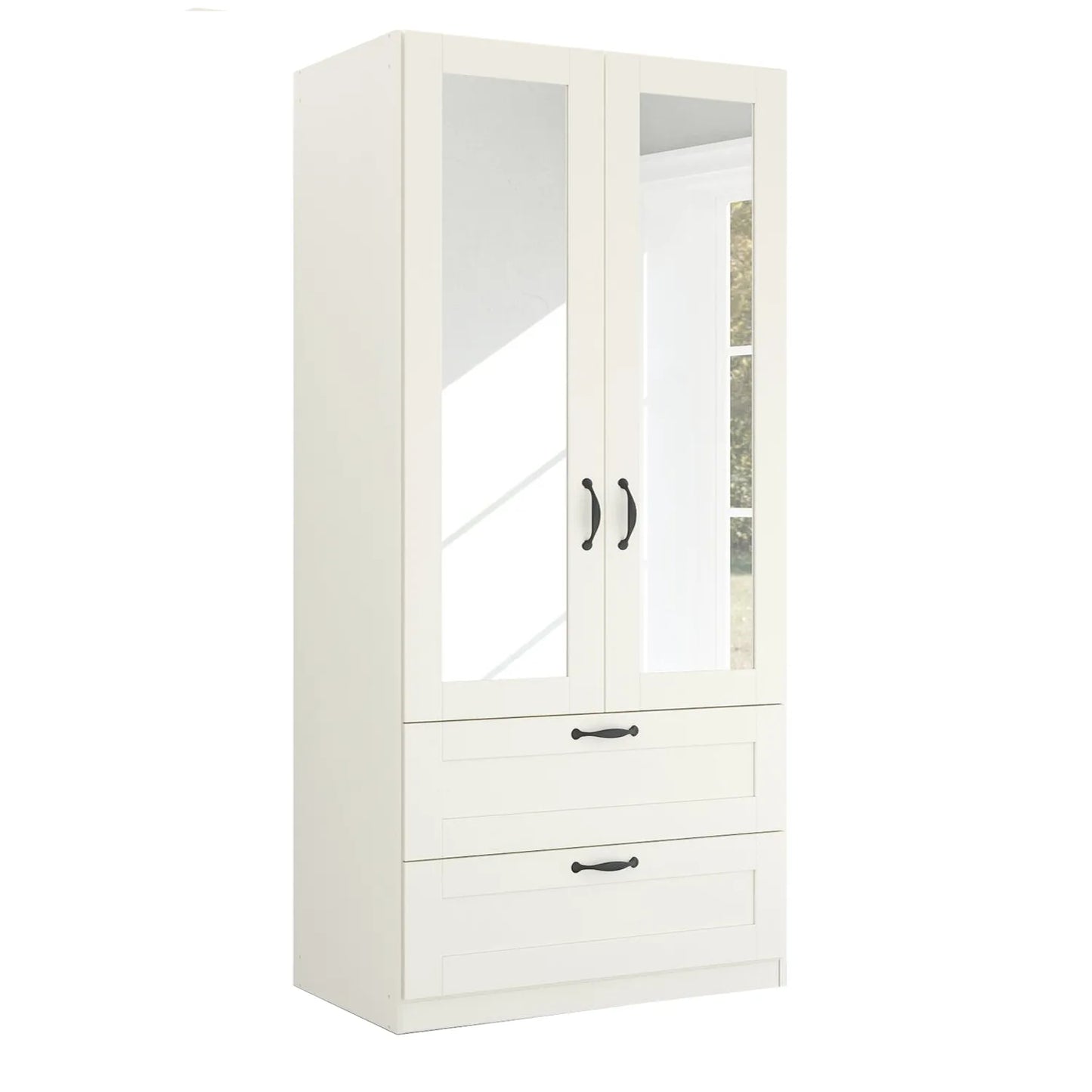 Rauch Cottage 91cm White 2 Door Wardrobe with Drawers & Mirror