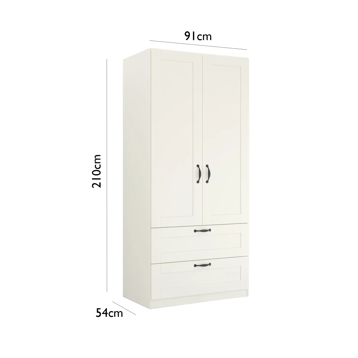 Rauch Cottage 91cm White 2 Door Wardrobe with Drawers & Mirror - Dimensions