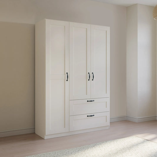 Rauch Cottage 136cm White 3 Door Wardrobe with Drawers - Styled in a Bedroom