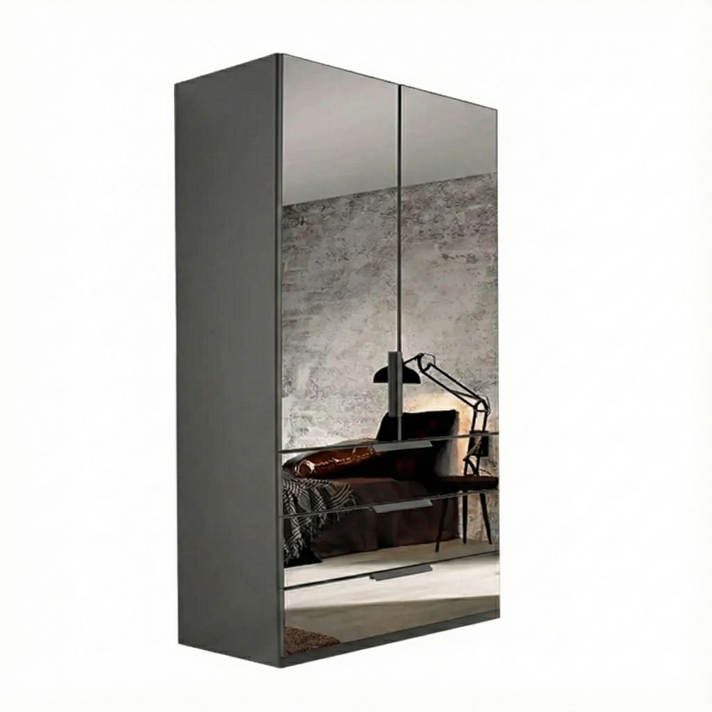 Rauch Crystal 2 Door Full Mirror Wardrobe with Drawers in graphite