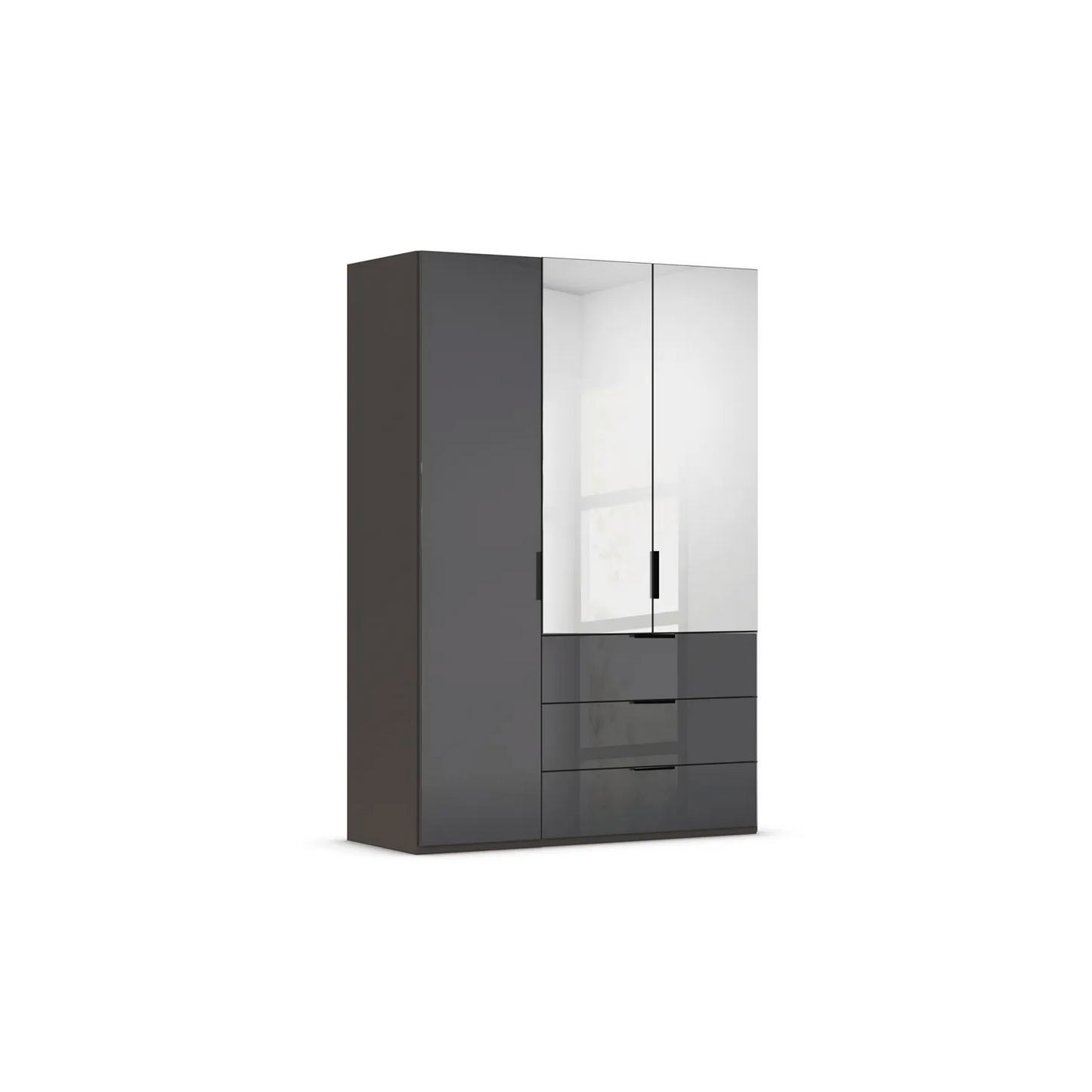 Rauch Crystal 3 Door Colour Glass & Mirror Wardrobe with Drawers in Graphite