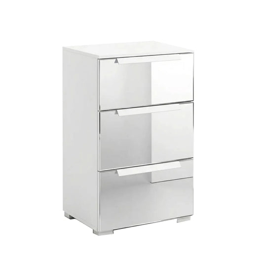 Crystal 3 Drawer Bedside Table in White