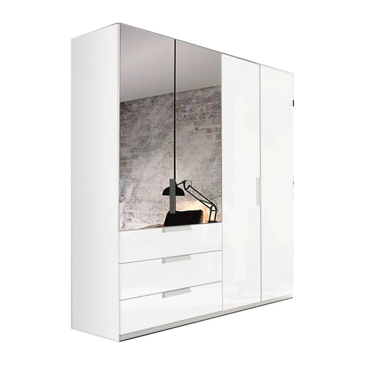 Rauch Crystal 4 Door Colour Glass & Mirror Wardrobe with Drawers in White