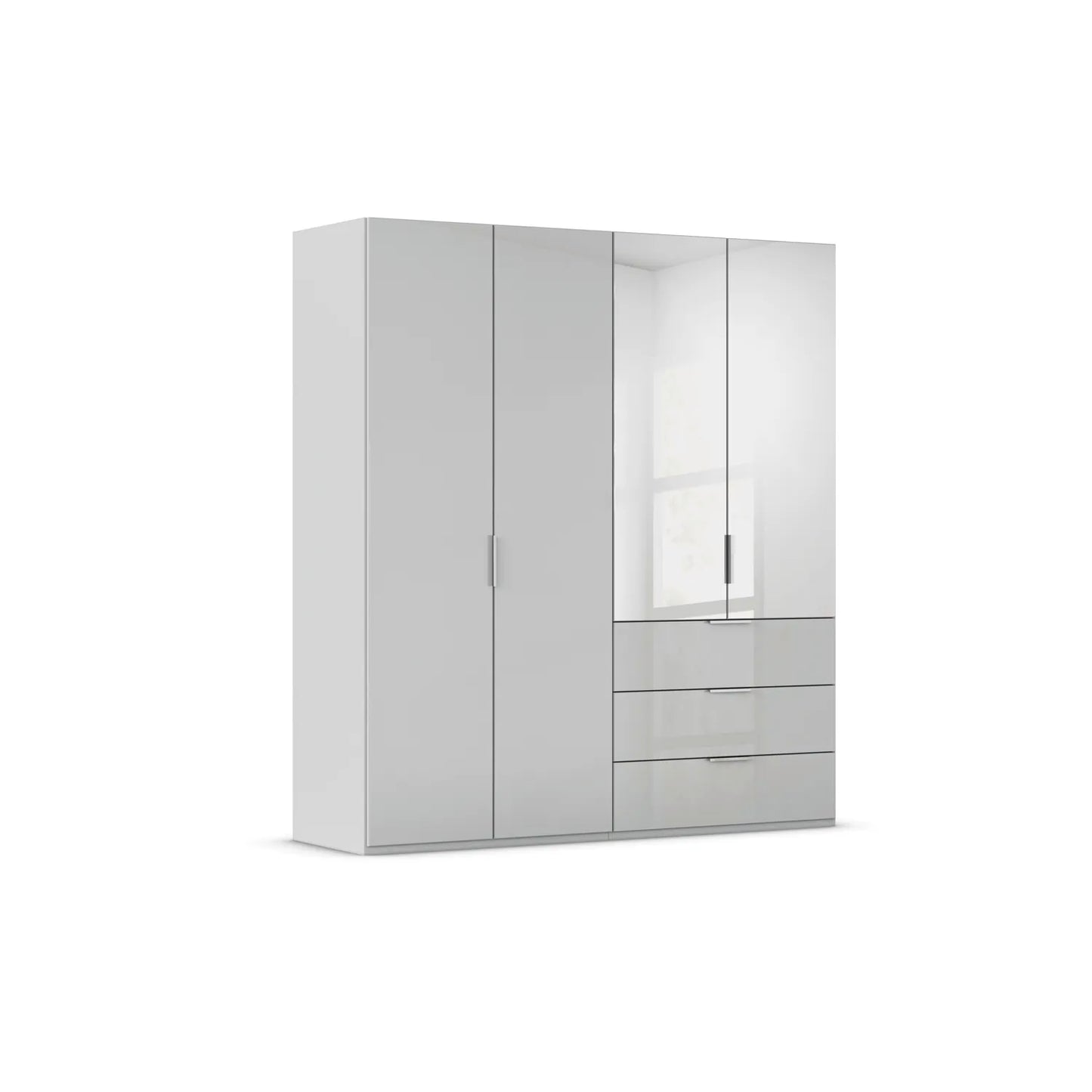 Rauch Crystal 4 Door Colour Glass & Mirror Wardrobe with Drawers in Silk Grey
