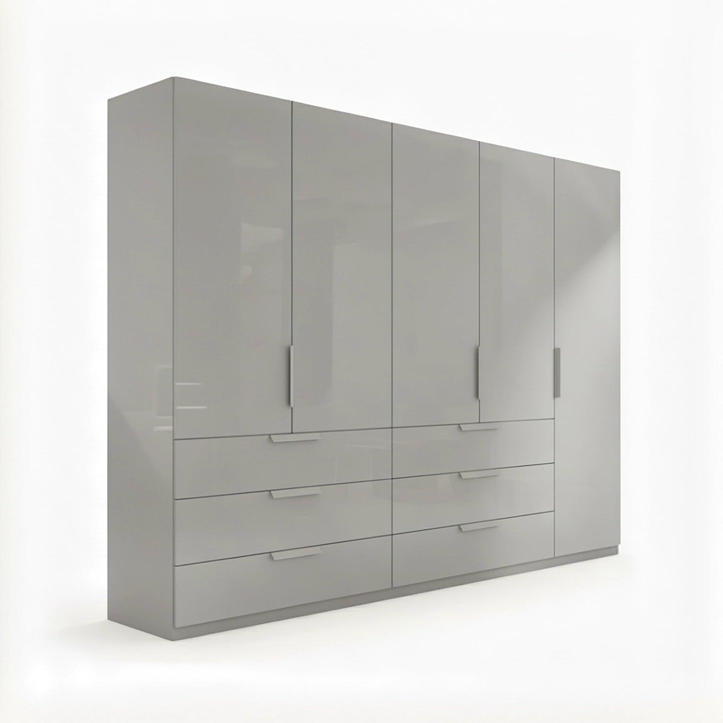 Crystal 5 Door Colour Glass Wardrobe with Drawer in silk grey