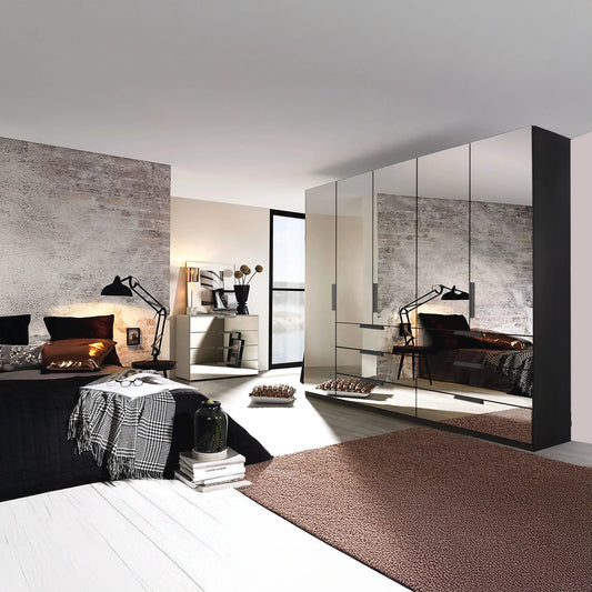 Crystal 5 Door Full Mirror Wardrobe with Drawer - W251cm