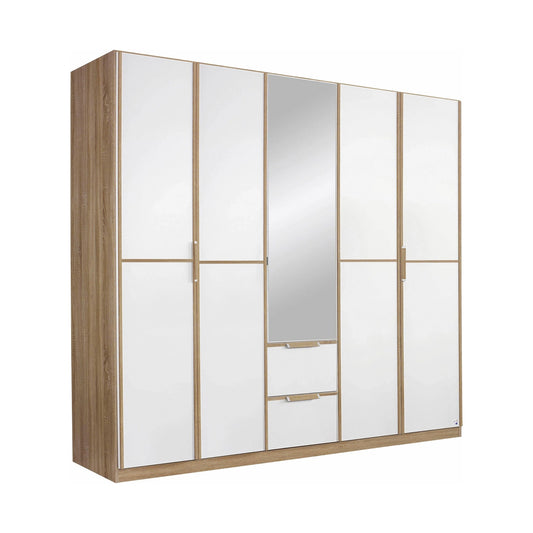 Rauch Essensa Front colour with vertical and horizontal trims 5 Doors, 1 Mirrored Door & 2 Drawers in Sonoma Oak