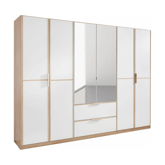 Rauch Essensa Front colour with vertical and horizontal trims 6 Doors, 2 Mirrored Doors & 2 Drawers in Sonoma Oak - Home Of Wardrobes