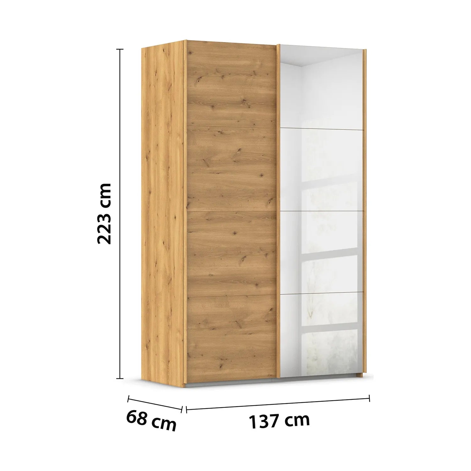 Rauch Wooden wardrobe with dimensions labeled on a white background Width 137cm