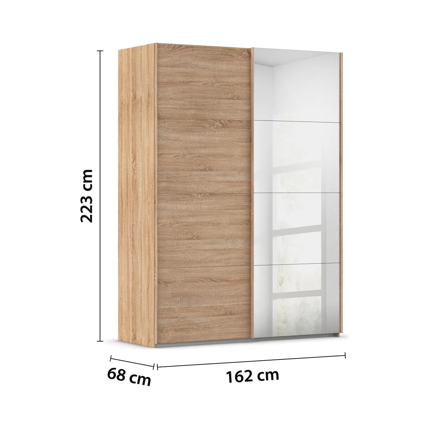 Eve 2 Door Sliding Wardrobe in Sonoma Oak with Mirror Width 162cm
