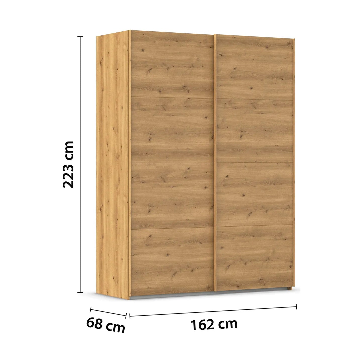 Rauch Wooden wardrobe with dimensions on a white background