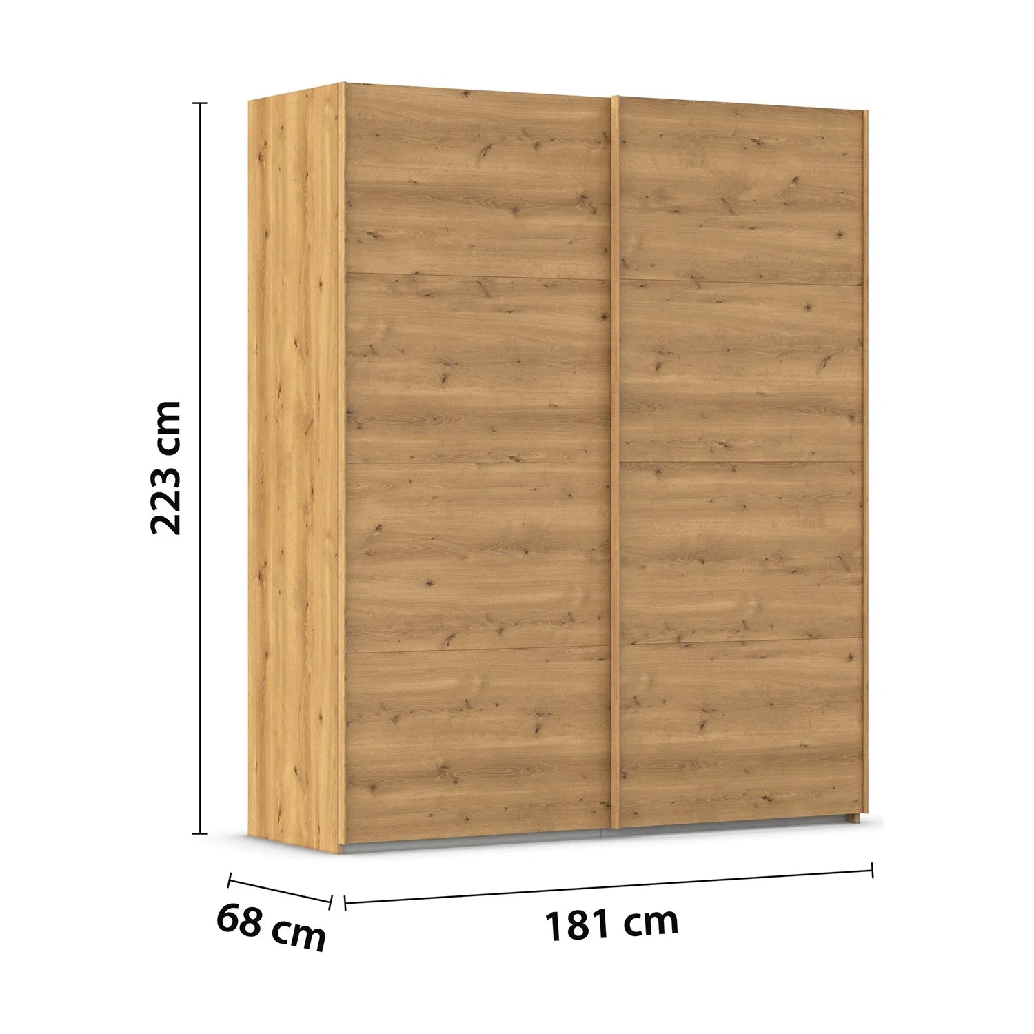 Wooden wardrobe with dimensions indicated on a white background Home Of Wardrobes