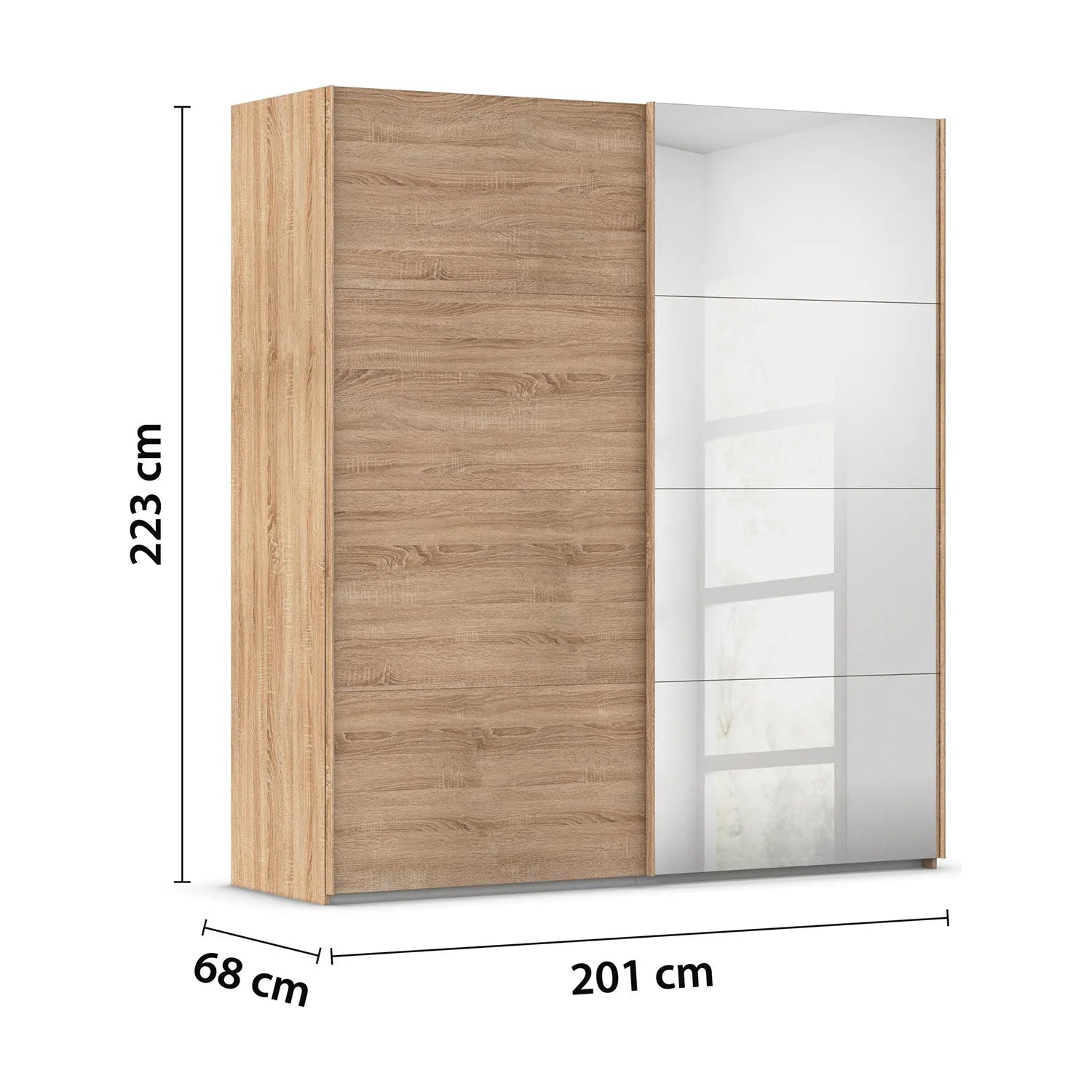 Eve 2 Door Sliding Wardrobe in Sonoma Oak with Mirror width 201cm