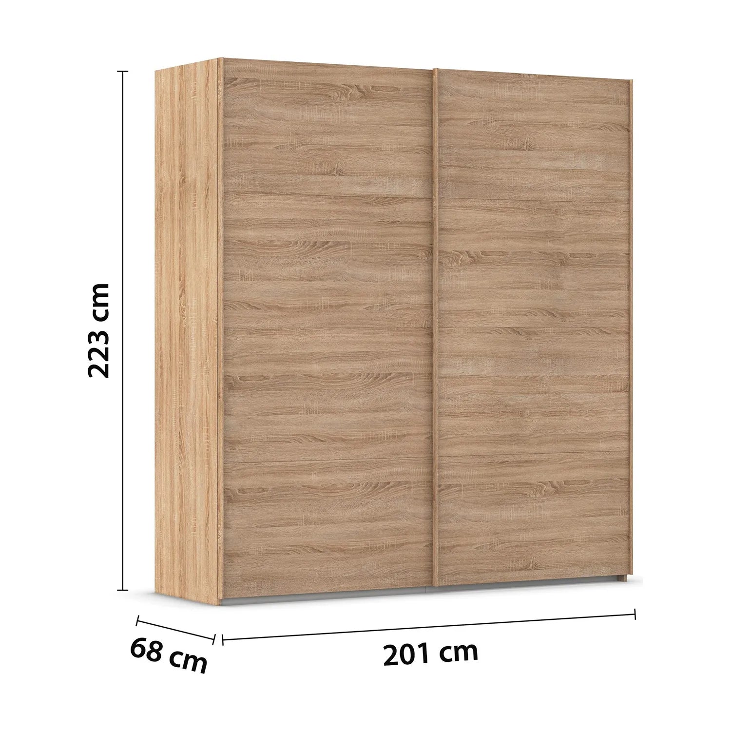Rauch 200cm Wooden wardrobe with dimensions on a white background
