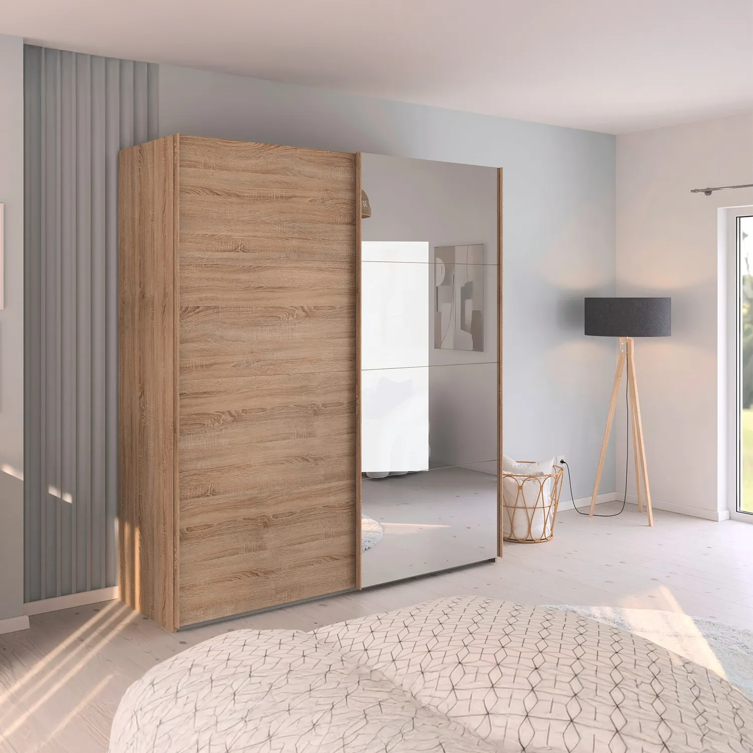 Rauch Eve Wooden wardrobe with mirror in a modern bedroom setting