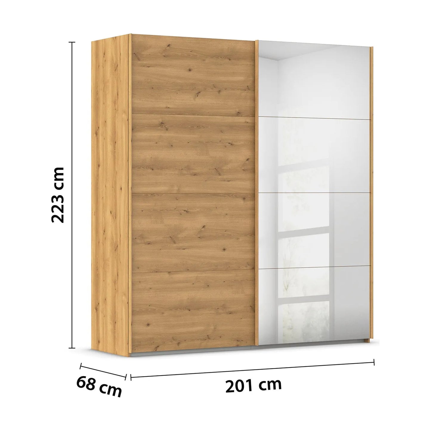 2 Meter Wild Oak Rauch Eve 2 Door Sliding Wardrobe with Mirror