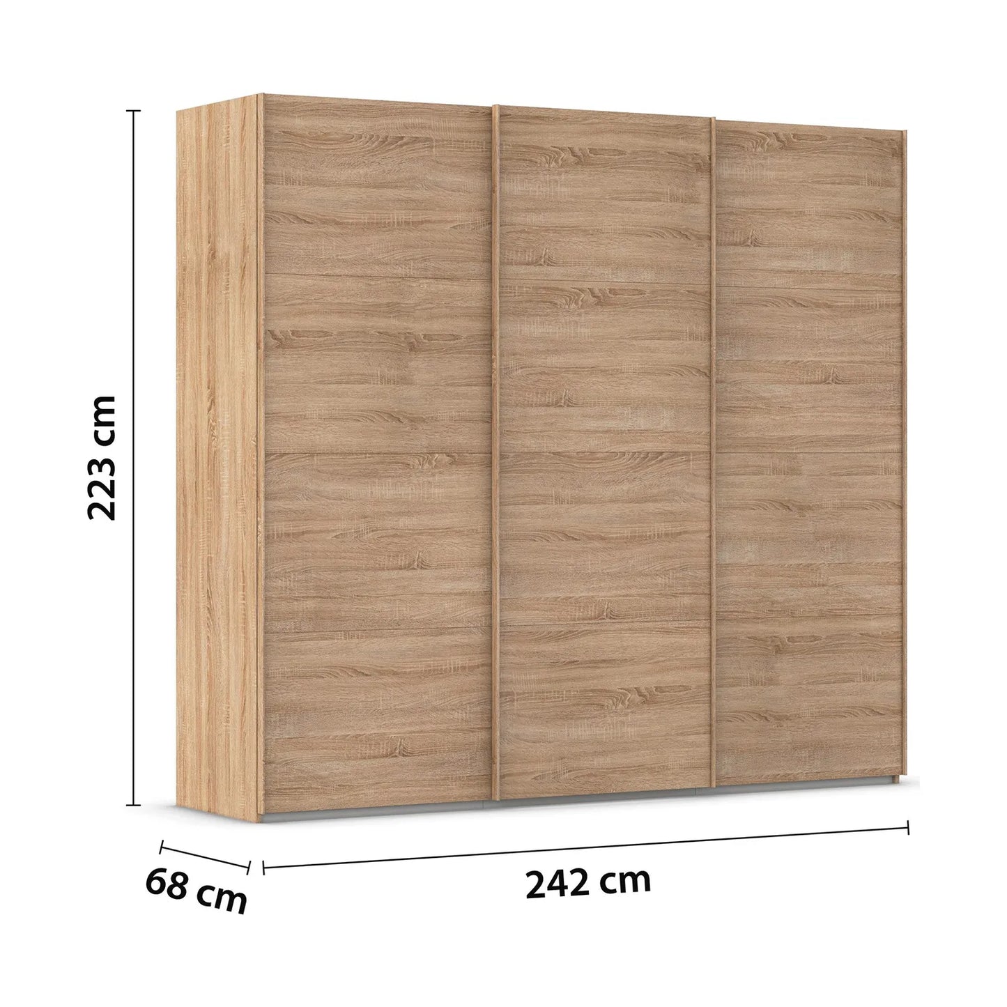 Wooden wardrobe with dimensions on a white background