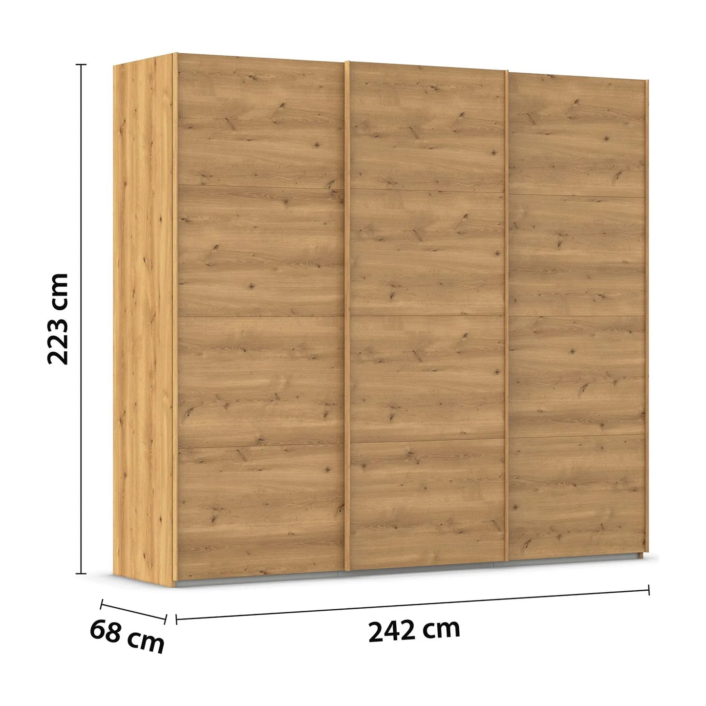 Rauch Eve Wooden wardrobe with dimensions labeled on a white background