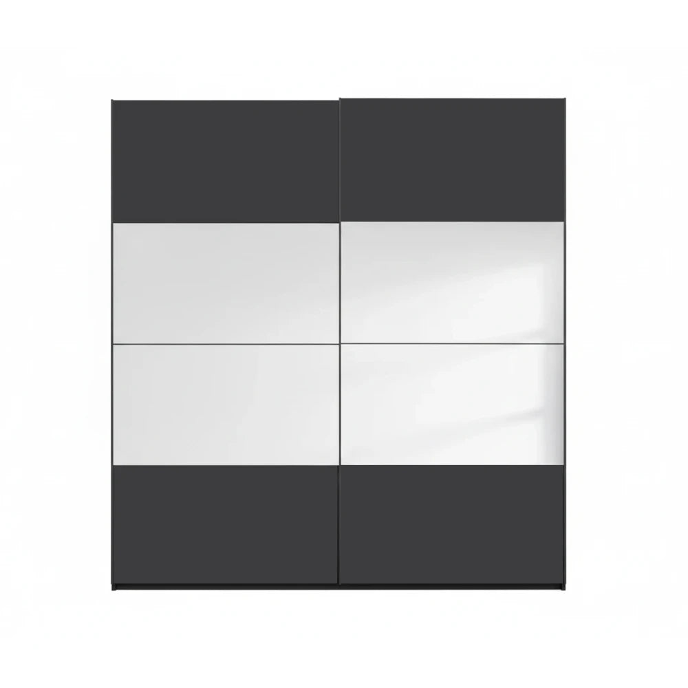 Rauch Forms Basalt Glass 2 Door Sliding Wardrobe with Mirror