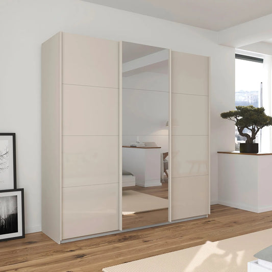 Rauch Forms Champagne Glass 3 Door Sliding Wardrobe with Mirror - Styled in a Bedroom