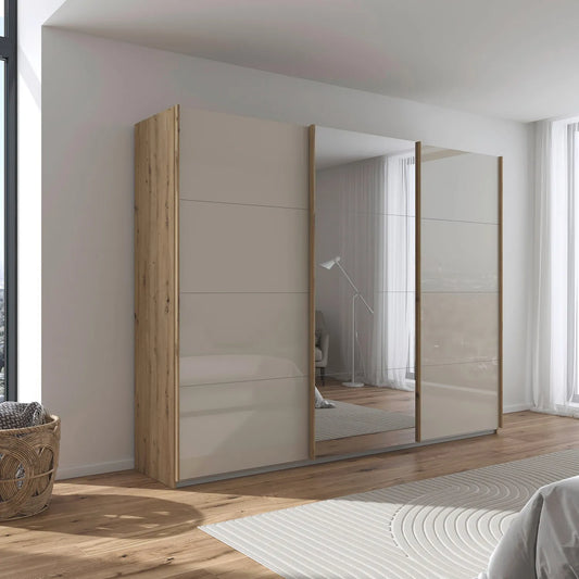 Rauch Forms Oak & Champagne Glass Large 3 Door Sliding Wardrobe