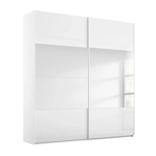 Rauch Forms White Glass 2 Door Sliding Wardrobe with Mirror