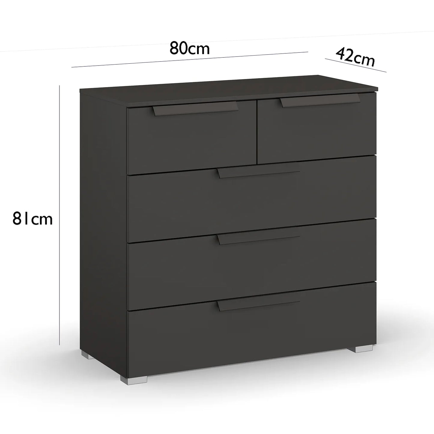 Rauch Frans 5 Drawer Glass Wide Chest - 80CM - Dimensions