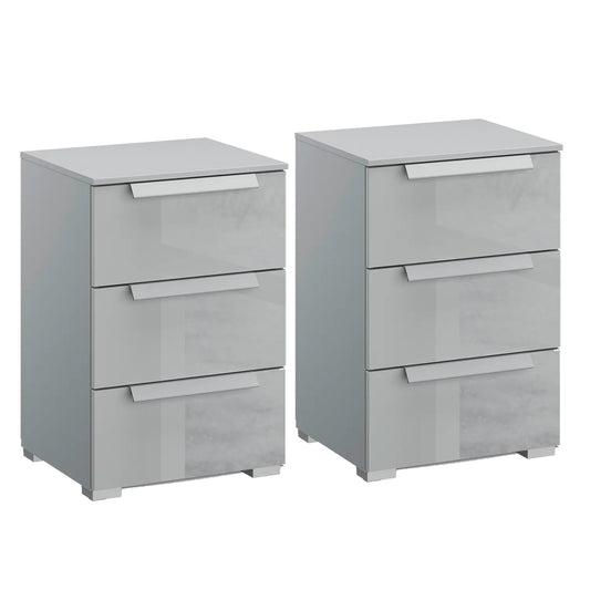 Rauch Perth 3 Drawer Silk Grey Glass Bedside Table - Pair