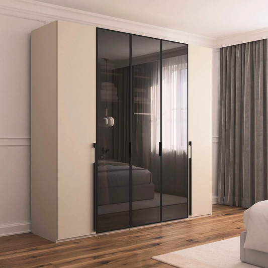 Rauch Kacey Champagne 5 Door Wardrobe With Glass Centre Doors – 251cm
