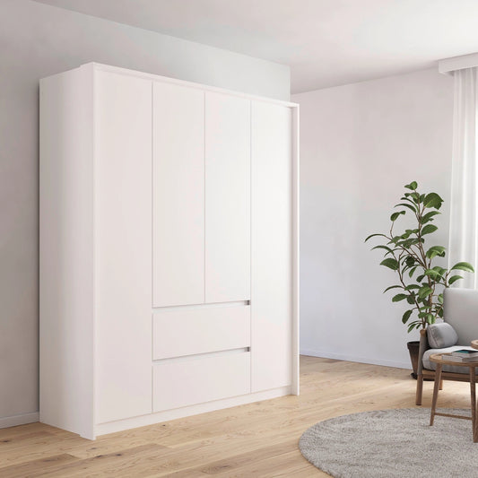 Rauch Leon Alpine White 4 Door Hinged Wardrobe with Drawers and Passepartout Frame