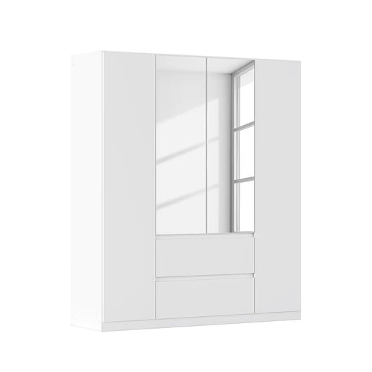 Rauch Leon Alpine White 4 Door 2 Mirrored Hinged Wardrobe with Drawers – 181cm