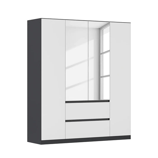Rauch Leon Graphite & White 4 Door Mirrored Wardrobe – 181cm