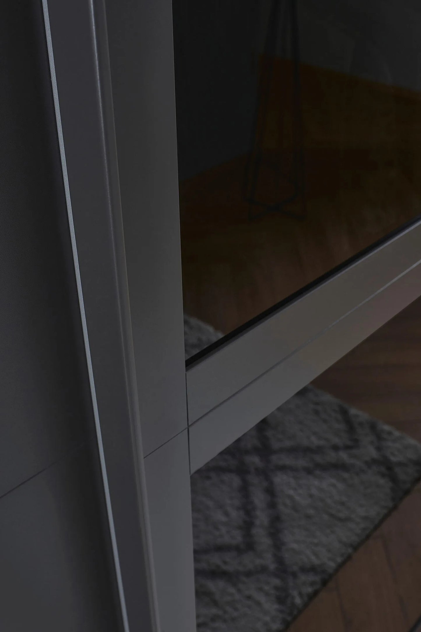 Close-up of a glass door with a metal frame Rauch Lumia