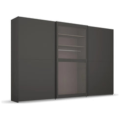 Modern graphite wardrobe with glass panels on a white background