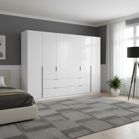Rauch Maverick 6 Door 4 Drawers White Hinged Wardrobe 271cm