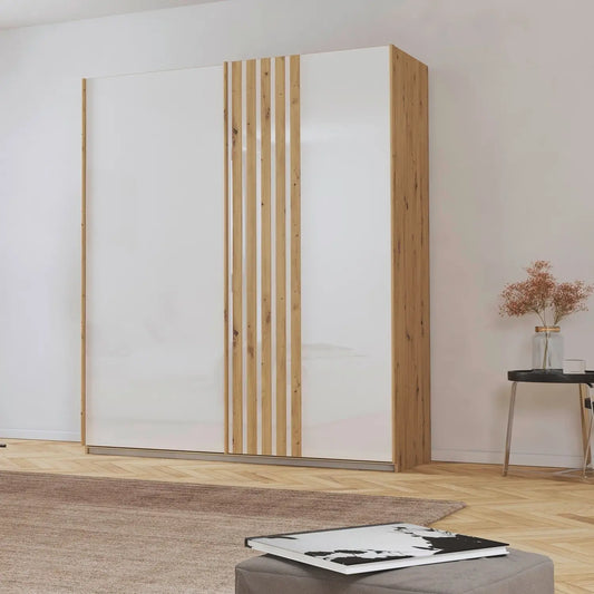 Rauch Mosbach White Glass Sliding Door Wardrobe - W181cm - Styled in a Bedroom