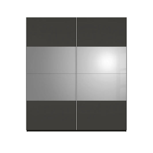 Modern wardrobe with black and grey mirror finish doors on a white background