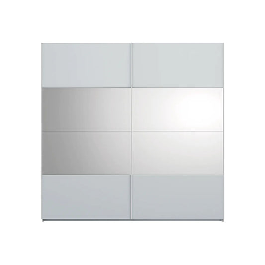 Silk Grey sliding wardrobe door with reflective Grey Mirror on a white background