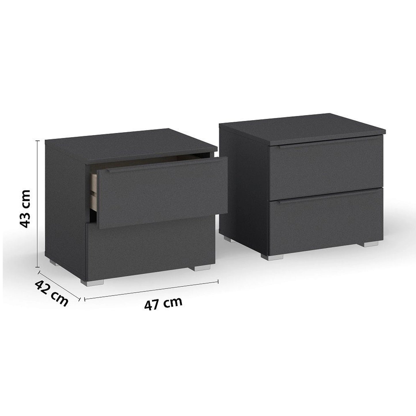 Rauch Novus 2 Drawer Beside Table in Graphite - Dimensions