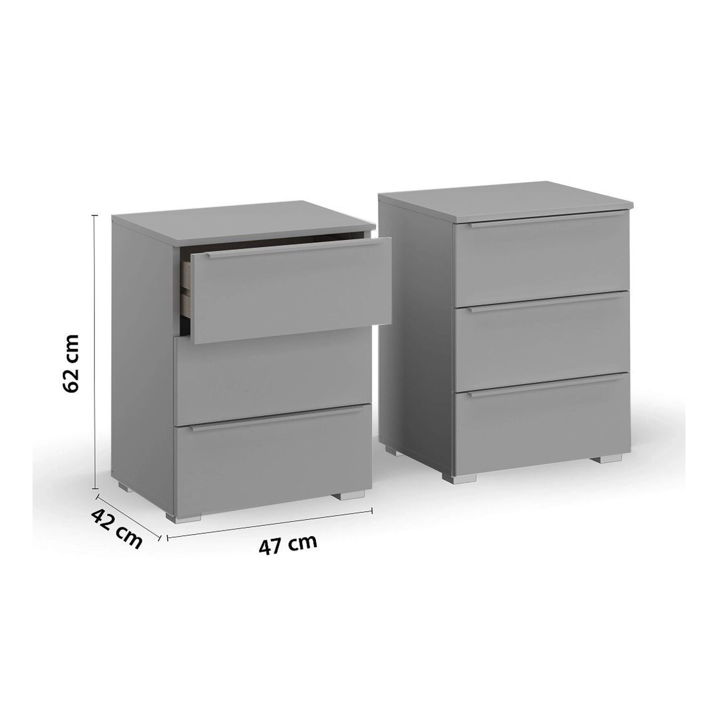 Rauch Novus 3 Drawer Beside Table in Silk Grey - Dimensions
