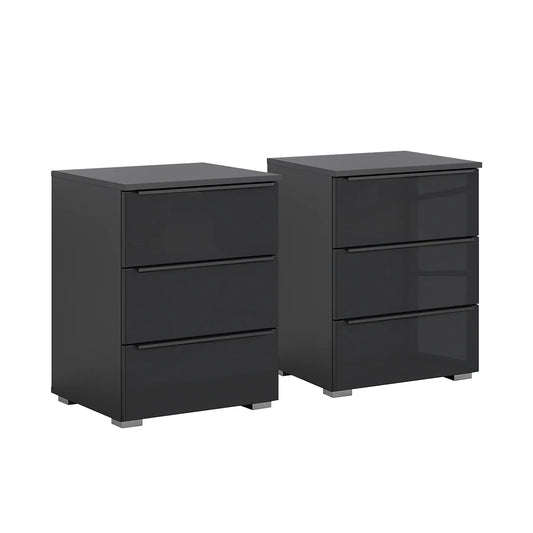 Rauch Novus 3 Drawer Beside Table With Glass in Graphite - Pair