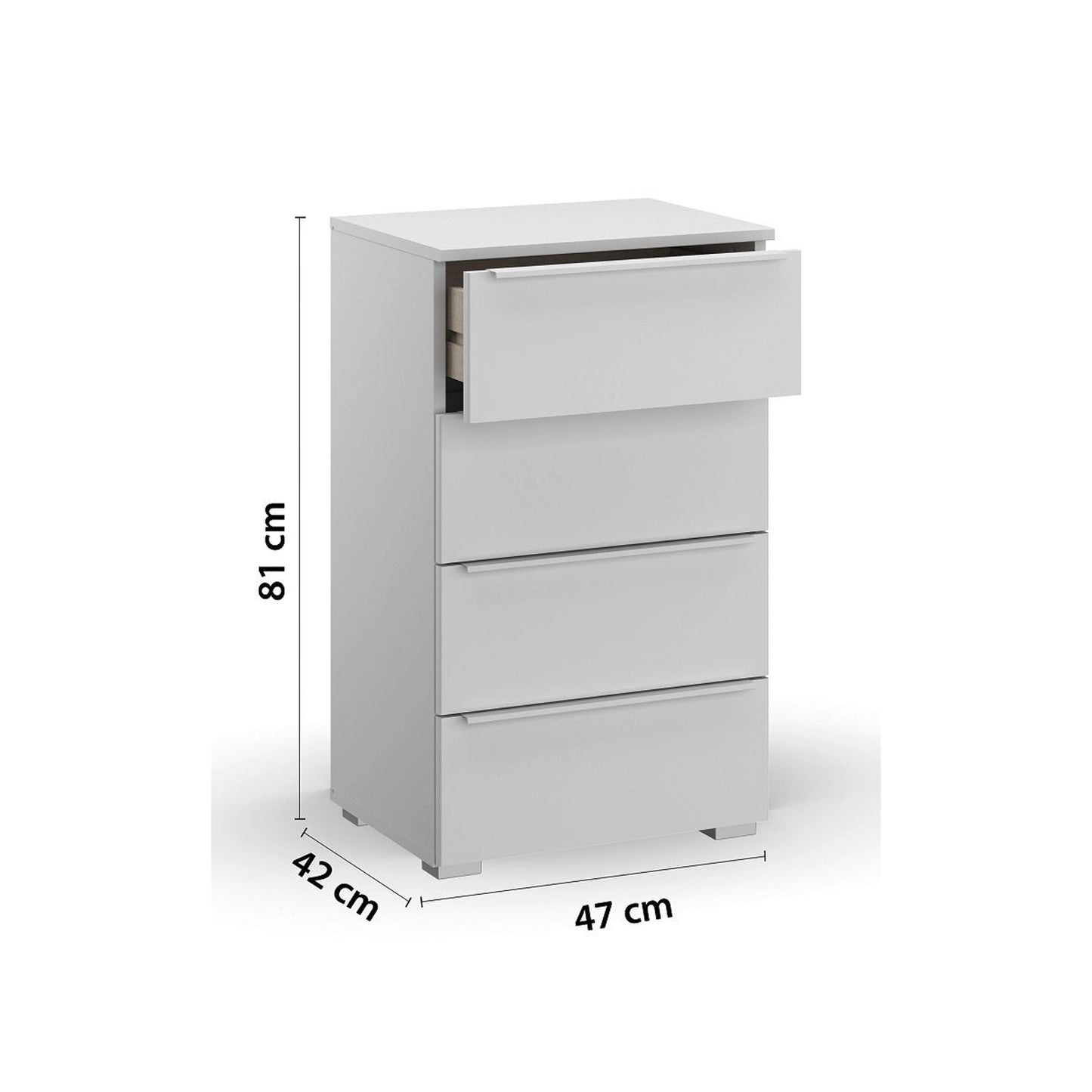 Rauch Novus 4 Drawer Narrow Chest in White - Dimensions