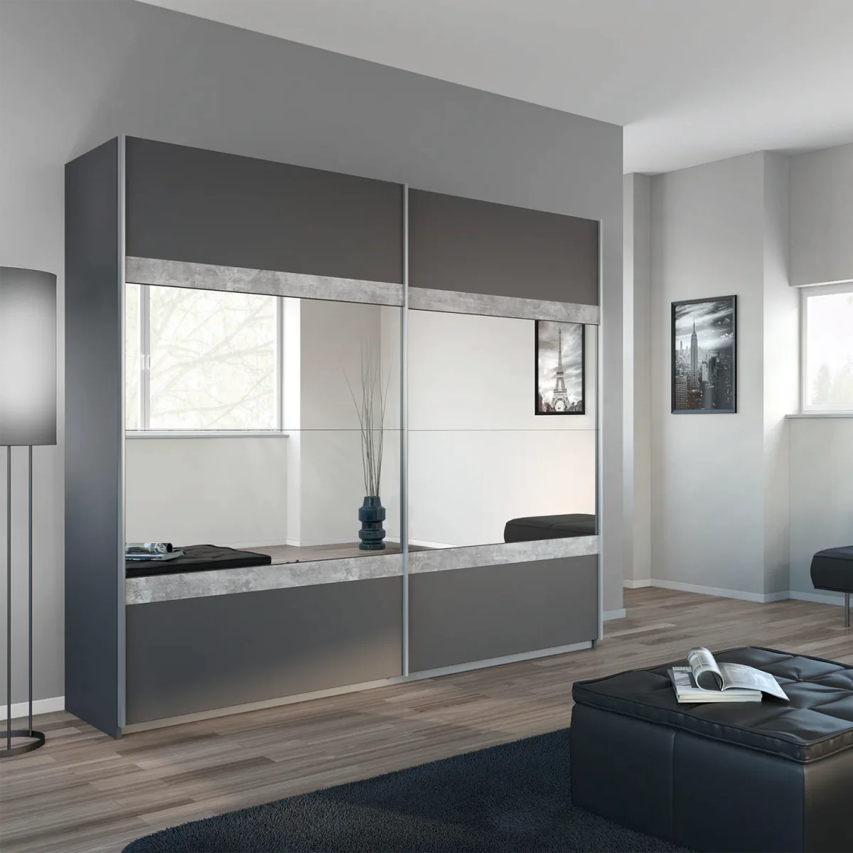 Penzberg 181cm Sliding Door Wardrobe with Mirror - Home Of Wardrobes