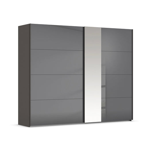 Cairns Graphite and Basalt Glass Sliding Door Wardrobe with Mirror