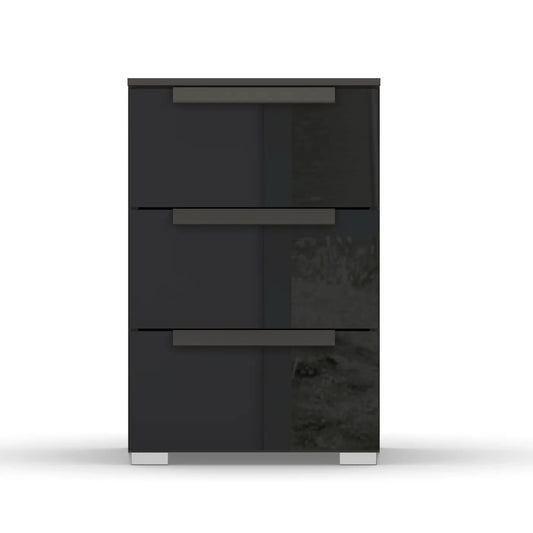 Rauch Perth 3 Drawer Basalt Glass Bedside Table - Front view