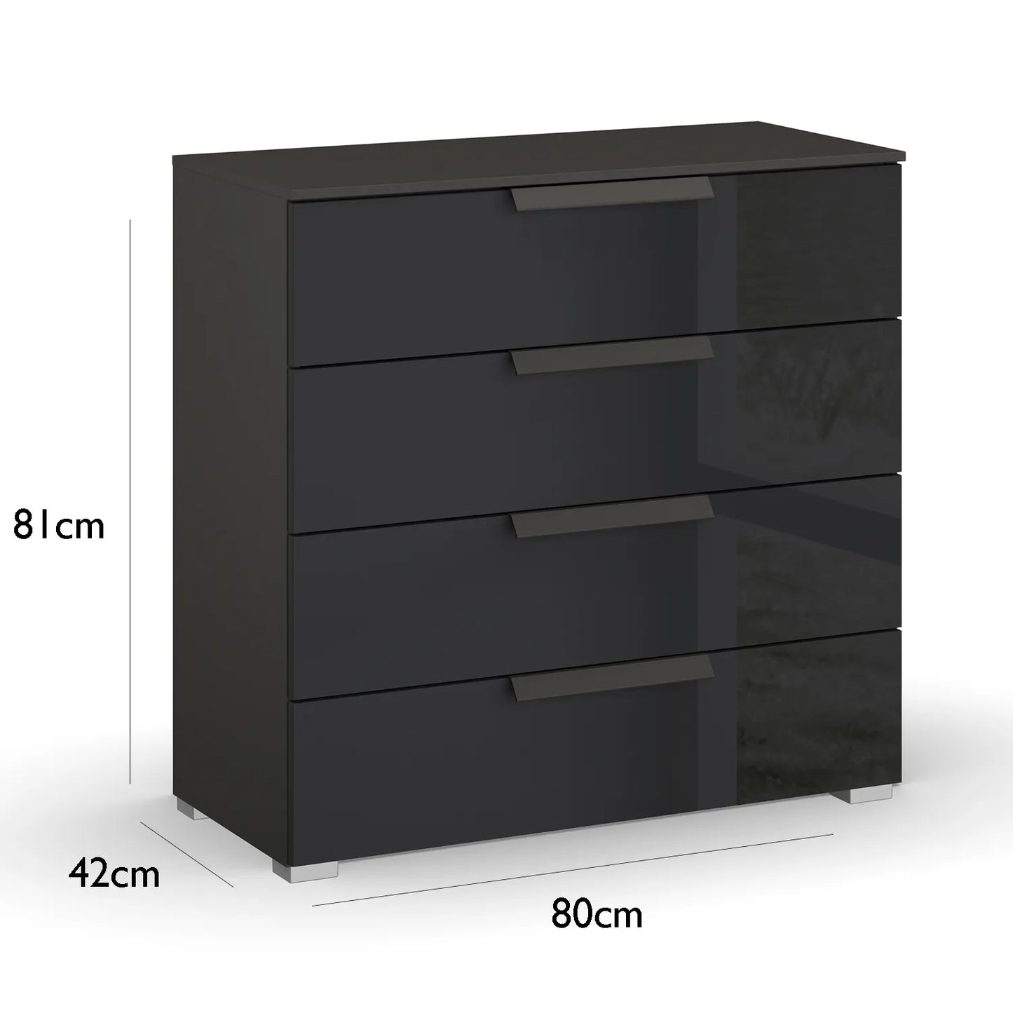 Rauch Perth 4 Drawer Basalt Glass Wide Chest - Dimensions