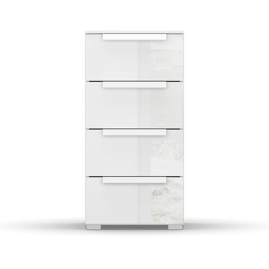 Rauch Perth 4 Drawer White Glass Narrow Chest - Front view