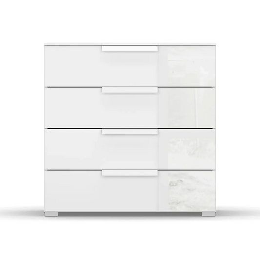 Rauch Perth 4 Drawer White Glass Wide Chest - Front view