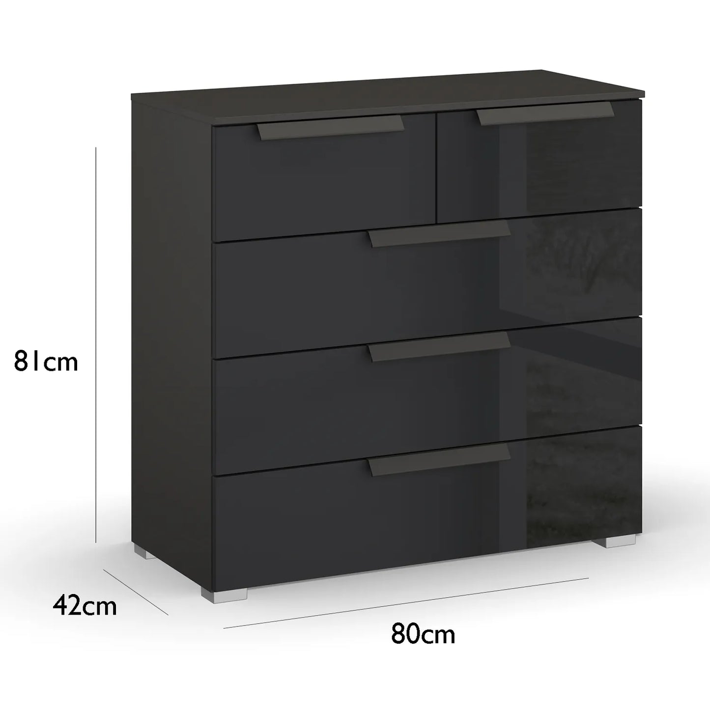 Rauch Perth 5 Drawer Basalt Glass Chest - Dimensions